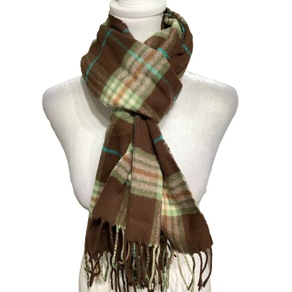 V. Fraas Brown Plaid Scarf, Made in Germany, Cozy, Preppy, and Vintage - Picture 2 of 5